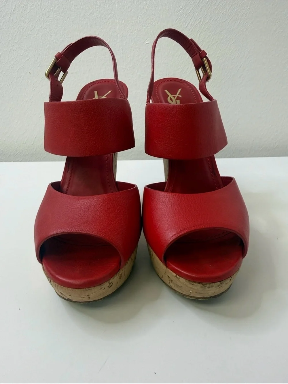 Yves Saint Laurent Deauville Red Cork Wedge Sandal Size 8 to 8.5